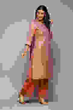 Blush Pink Cotton Blend Straight Yarndyed Kurta Palazzo Suit Set image number 6