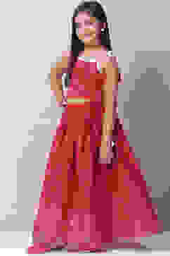 Cherry Red Cotton Lehenga Set image number 3