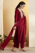 Maroon Viscose Rayon Embroidered Straight Kurta Set image number 4