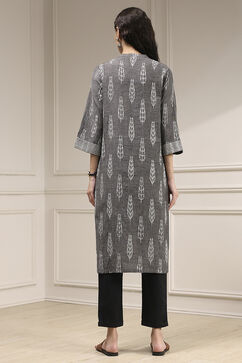 Grey Cotton Straight Yarndyed Kurta image number 3