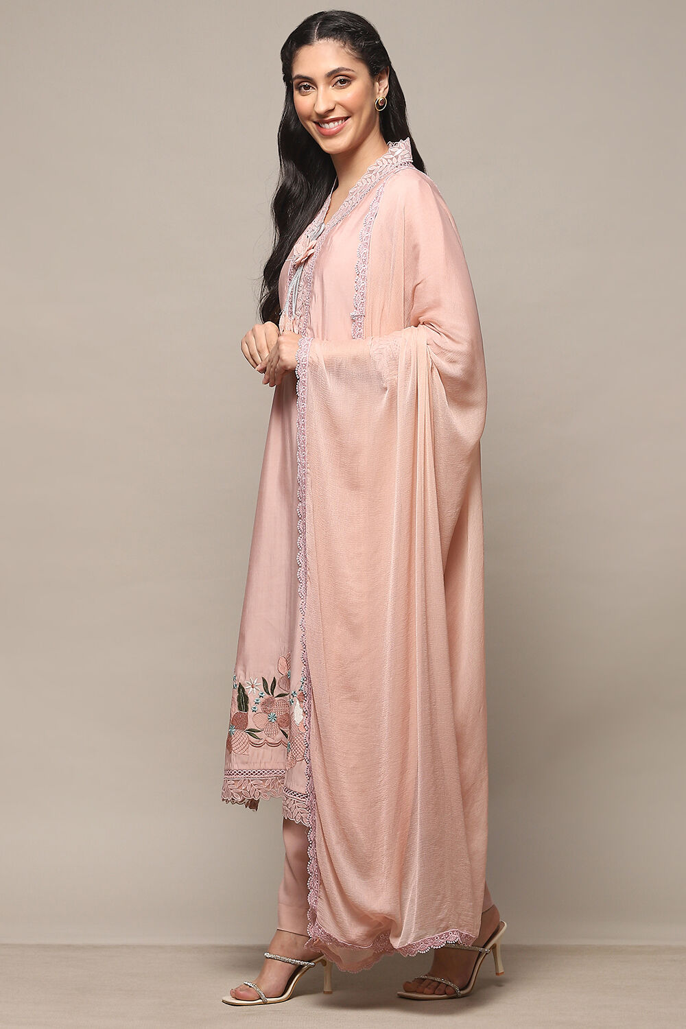 Pink Muslin Unstitched Suit Set image number 5