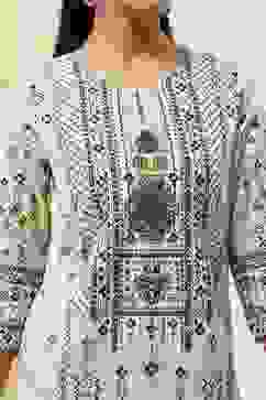 Off-White and Blue Cotton Straight Kurta image number 1