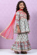 Smokey Blue Cotton Tiered Kurta Garara Suit Set image number 5