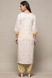 Yellow White Cotton Unstitched Suit set image number 6