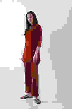 Maroon Solid Flared Pants image number 0