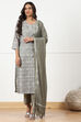 Turquoise Linen Blend Printed Unstitched Suit Set image number 1