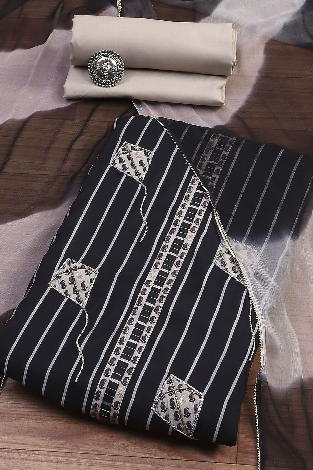 Black Modal Unstitched Suit Set image number 0