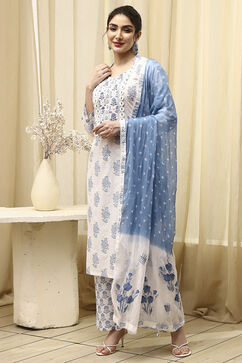 Blue Cotton Hand Embroidered Unstitched Suit Set image number 4