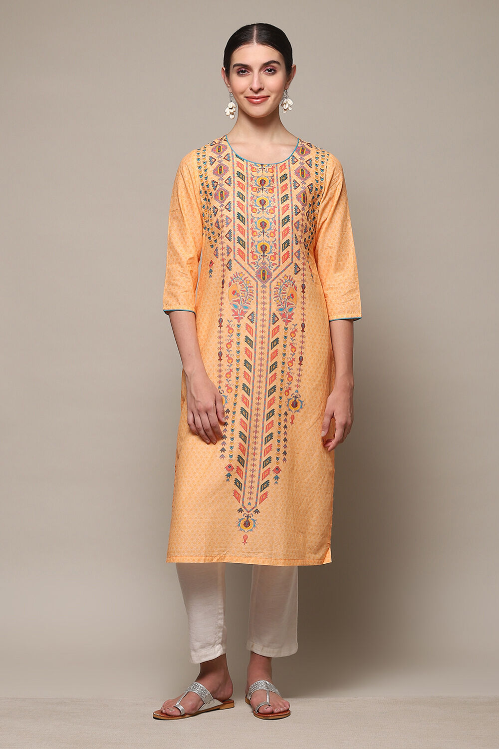 Blue Cotton Straight Printed Kurta image number 5