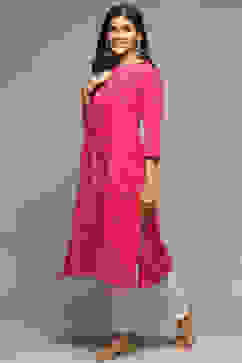 Fuschia Cotton IKAT Straight Yarndyed Kurta image number 2