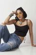 Black Cotton Fitted Strappy Crop Top image number 0