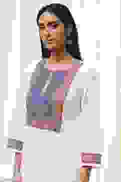 Off-White and Blue Straight Suit Set image number 1