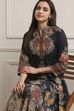 Charcoal Cotton Kalidar Printed Kurta Pants Set image number 7