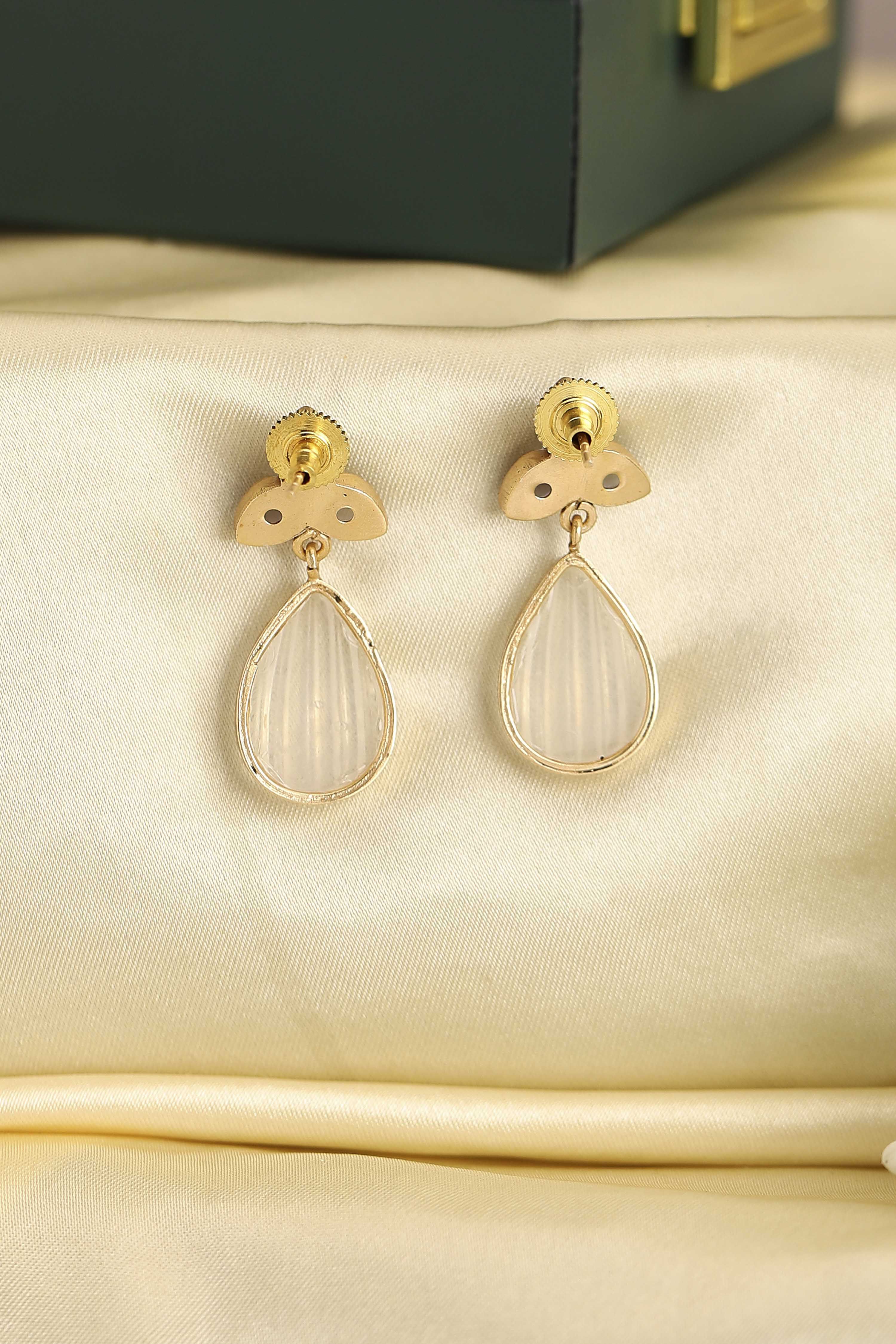 White Gold Plated Brass Studded Drop Earrings image number 2