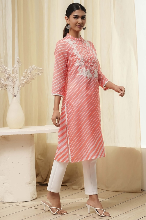 Coral Polyester Straight Kurta image number 4