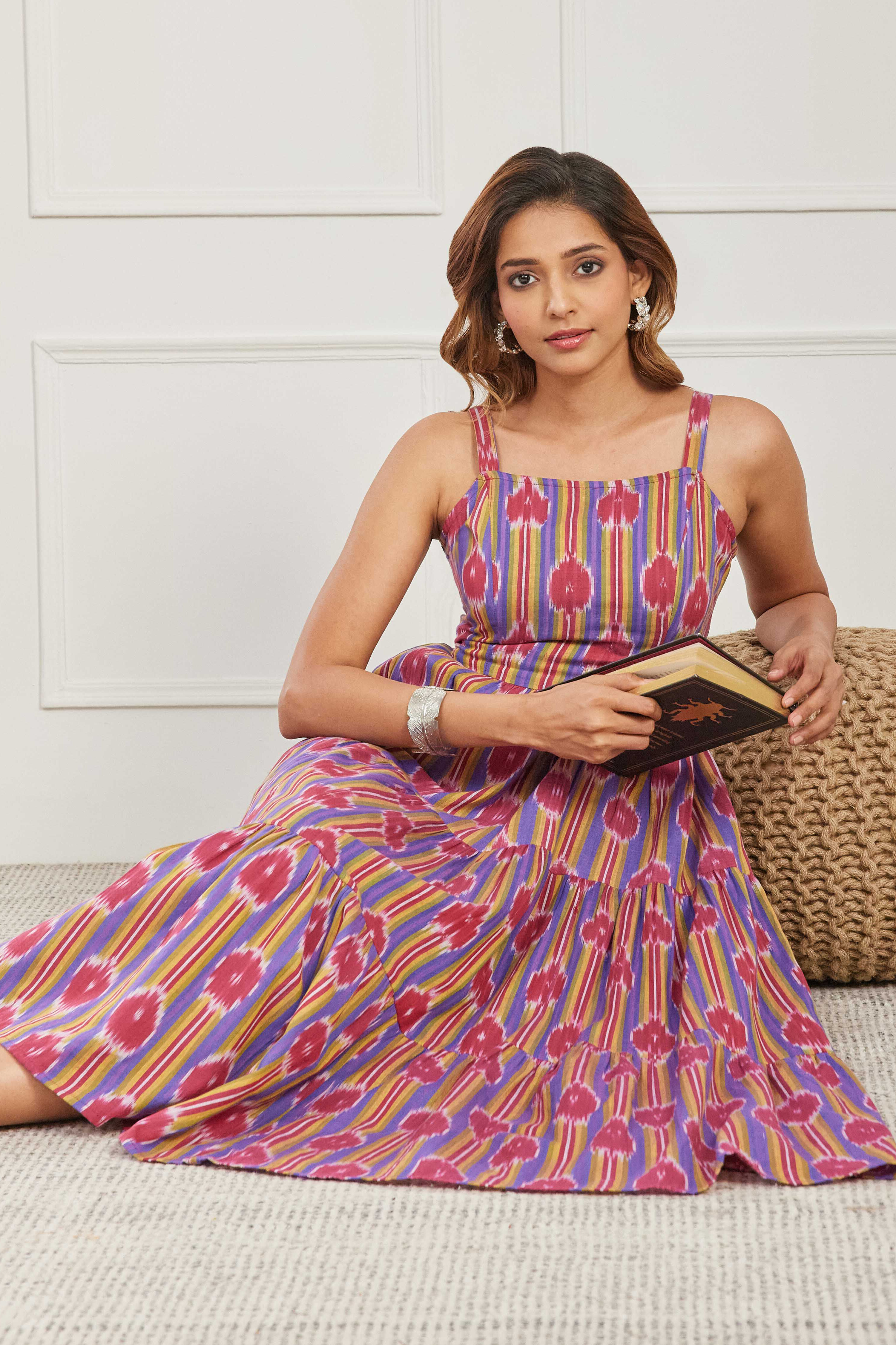 Blue Cotton A Line Dress image number 5