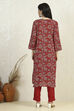 Red Cotton Printed Embroidered Unstitched Suit Set image number 5