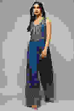 Blue Embroidered Straight Jumpsuit image number 2