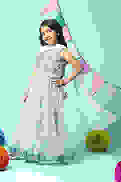 Powder Blue Cotton Short Top Lehenga Set image number 5