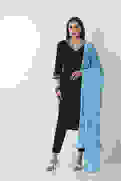 Turquoise Mul Chanderi Dupatta image number 3