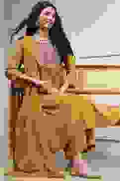 Mustard Yellow Solid A-Line Suit Set image number 0