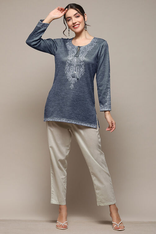 Green Cotton Blend Printed Straight Kurti image number 0