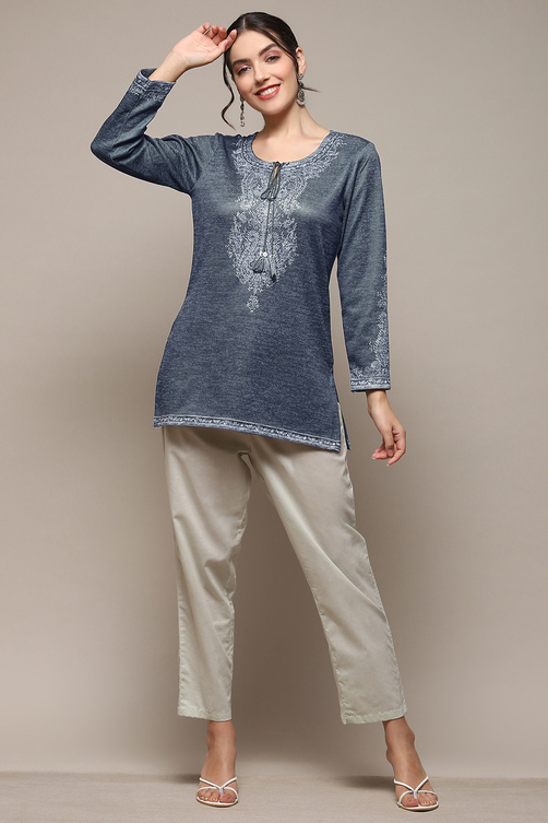 Green Cotton Blend Printed Straight Kurti image number 0