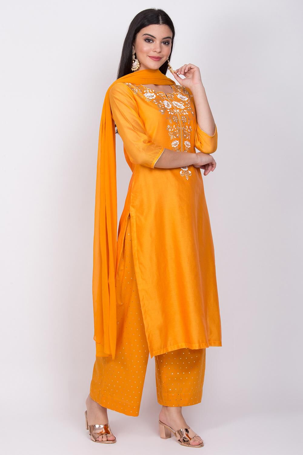 Blue Straight Kurta Palazzo Suit Set image number 3