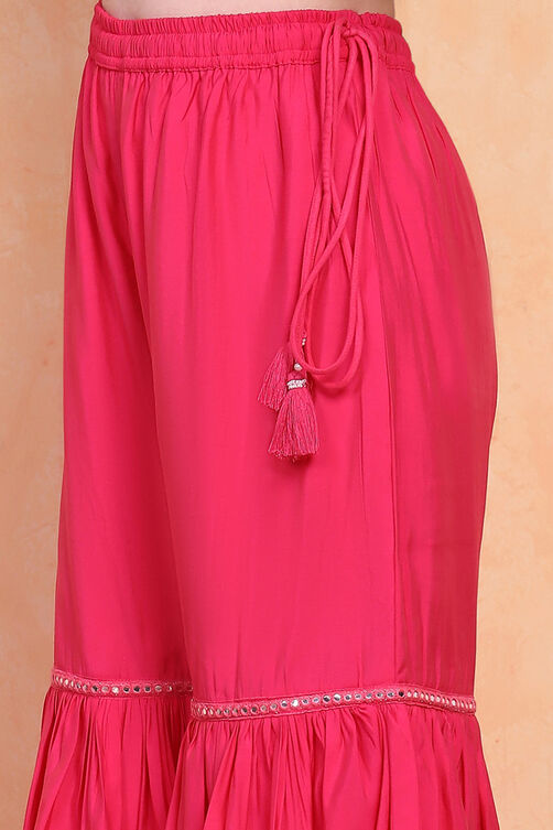 Pink Viscose Blend Sharara Suit Set image number 2