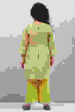 Olive Green Cotton A-Line Printed Kurta Set image number 4