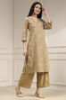 Beige Cotton Printed Straight Kurta image number 4