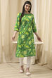 Blue Cotton Floral Straight Kurta image number 5