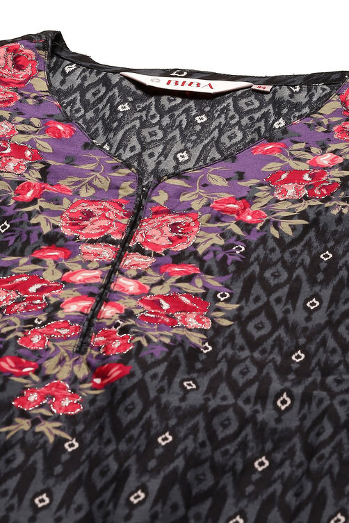 Black Cotton Double Layered Suit Set With Reversible Dupatta image number 1