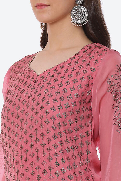 Pink Organza Satin Unstitched Suit Set image number 1