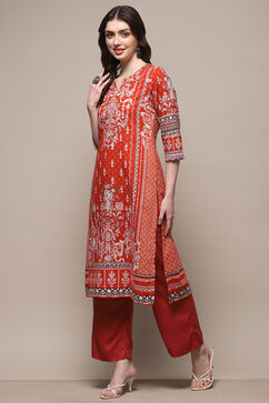 Pink Cotton Straight Kurta image number 2