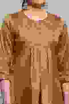 Copper Cotton Tissue Gathered Dyed Suit Set image number 1