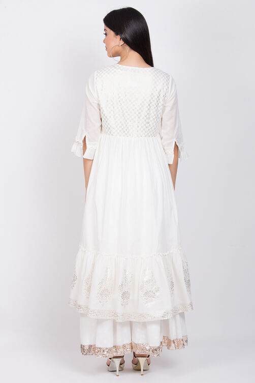 White Cotton Double Layered Printed Kurta image number 5