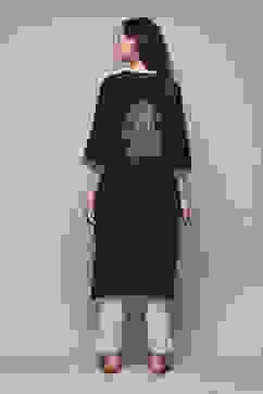 Black LIVA Straight Printed Kurta image number 4