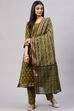 Olive Cotton Woven Unstitched Suit Set image number 0