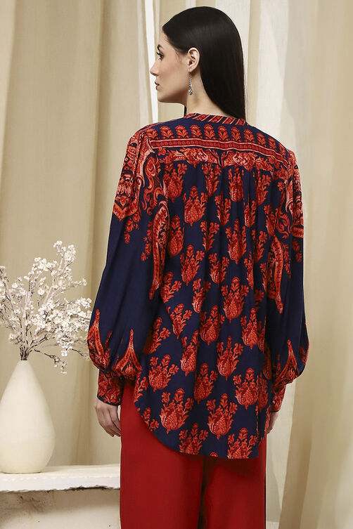 Blue Printed High-Low Top image number 3