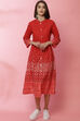 Mustard Rayon A-Line Printed Dress image number 3