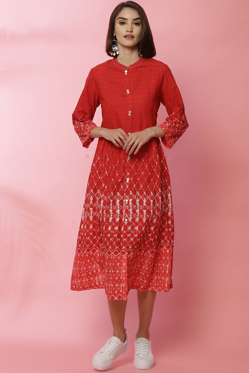 Mustard Rayon A-Line Printed Dress image number 3