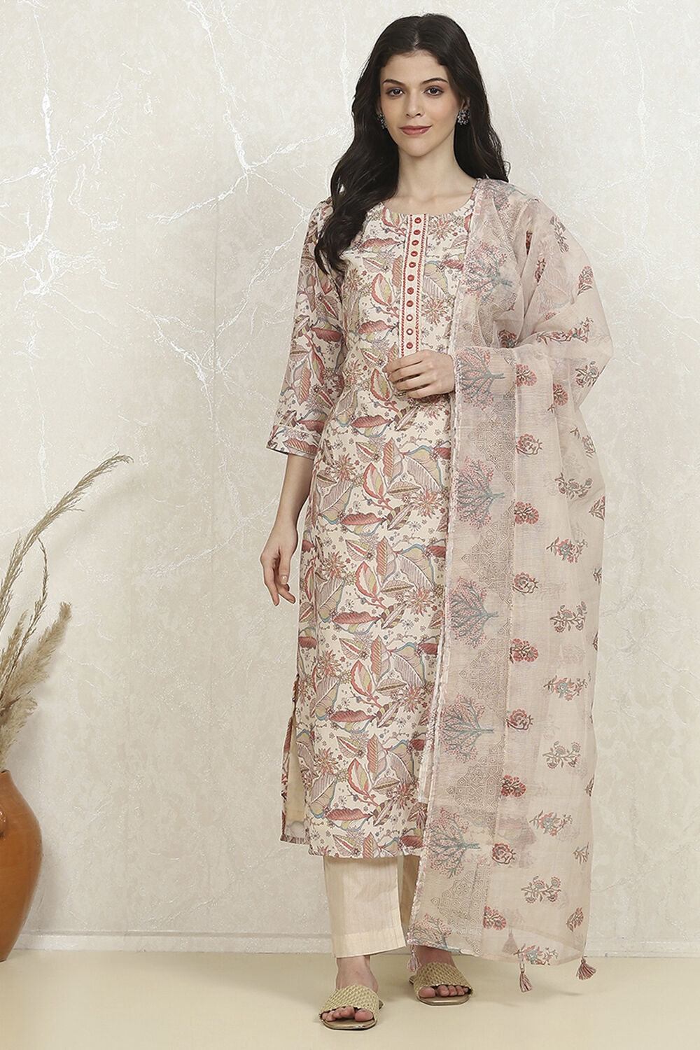 Military Green Cotton Unstitched Suit Set image number 7