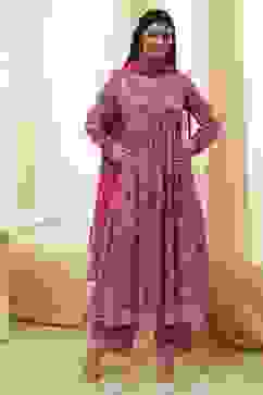 Onion Pink Cotton Printed Anarkali Suit Set image number 5