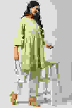 Green Cotton Flared Printed Kurti image number 5