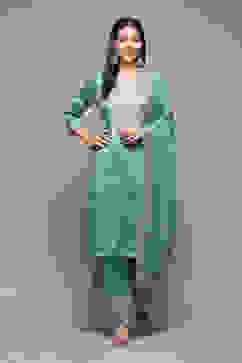 Sea Green Polyester Straight Kurta Salwar Suit Set image number 7