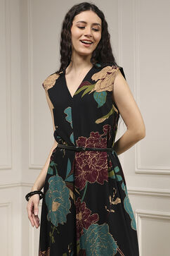 Black Viscose Rayon Straight Printed Jumpsuit image number 1