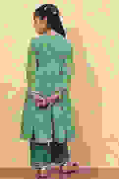 Green Georgette Bandhani Printed Angrakha Suit Set image number 4