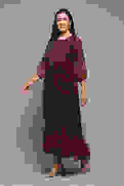 Pink & Purple Polyester Flared Printed Dress image number 2