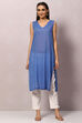 White And Blue Cotton Kaftan Set image number 1